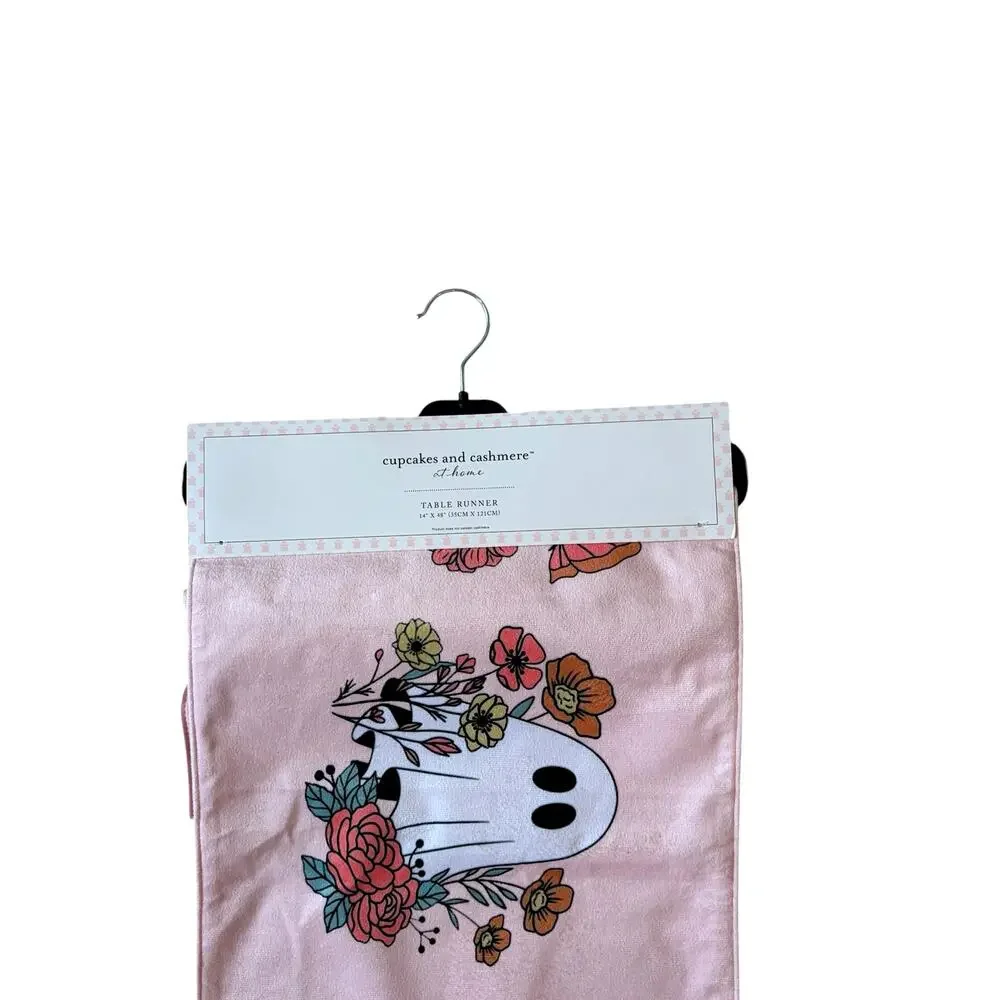 Cupcakes & Cashmere Pink Halloween Floral Ghost Table Runner 14x48 Fall NEW